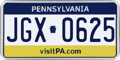 PA license plate JGX0625