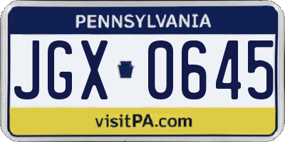 PA license plate JGX0645