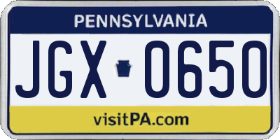 PA license plate JGX0650