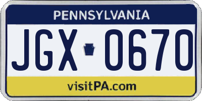 PA license plate JGX0670