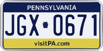 PA license plate JGX0671