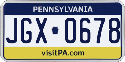 PA license plate JGX0678