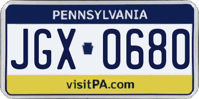 PA license plate JGX0680
