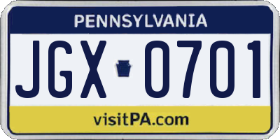 PA license plate JGX0701