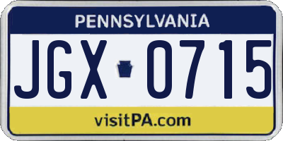 PA license plate JGX0715
