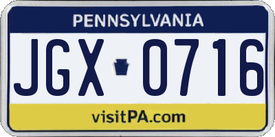 PA license plate JGX0716