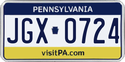PA license plate JGX0724