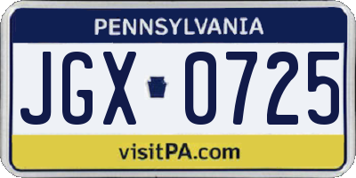 PA license plate JGX0725