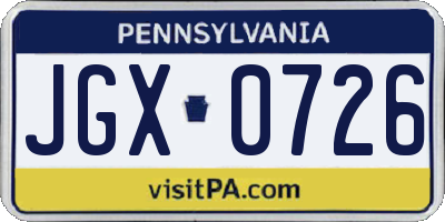 PA license plate JGX0726