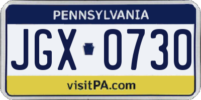 PA license plate JGX0730