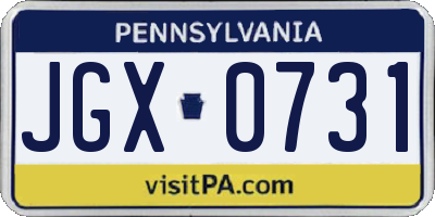 PA license plate JGX0731