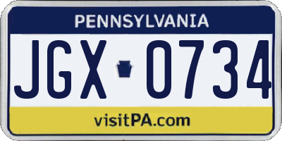PA license plate JGX0734