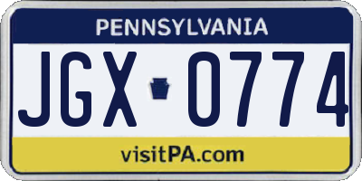 PA license plate JGX0774