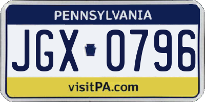PA license plate JGX0796