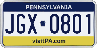 PA license plate JGX0801