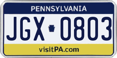 PA license plate JGX0803