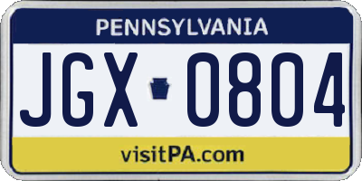 PA license plate JGX0804