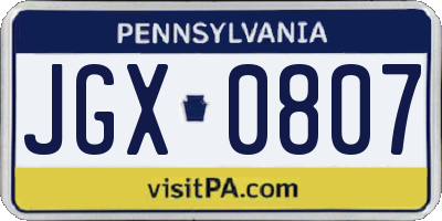 PA license plate JGX0807