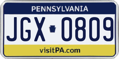 PA license plate JGX0809