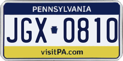 PA license plate JGX0810