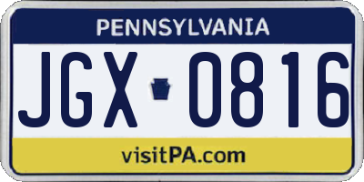 PA license plate JGX0816