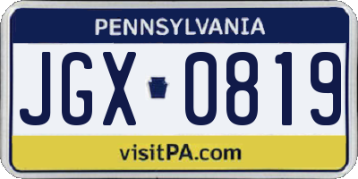 PA license plate JGX0819