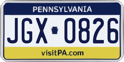 PA license plate JGX0826