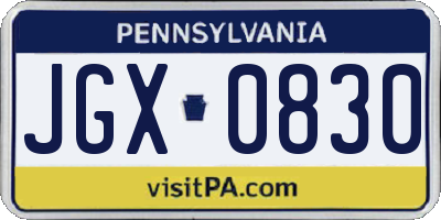 PA license plate JGX0830