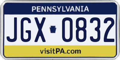 PA license plate JGX0832
