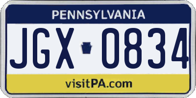 PA license plate JGX0834