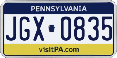 PA license plate JGX0835