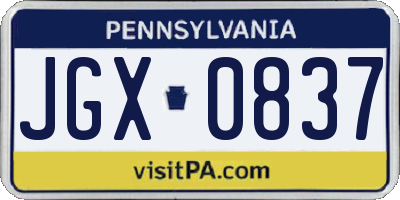 PA license plate JGX0837