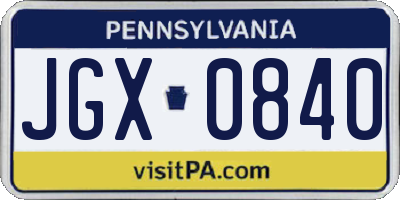 PA license plate JGX0840