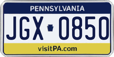 PA license plate JGX0850