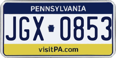 PA license plate JGX0853