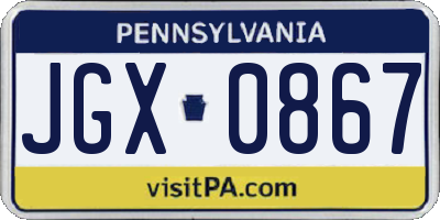 PA license plate JGX0867
