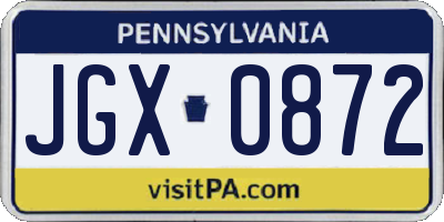 PA license plate JGX0872
