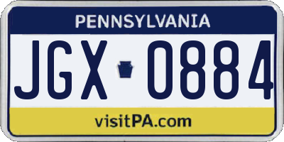 PA license plate JGX0884