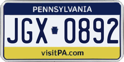 PA license plate JGX0892