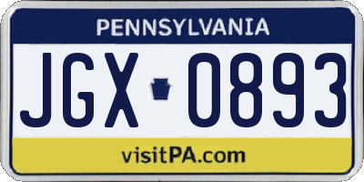 PA license plate JGX0893