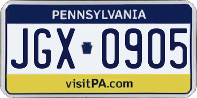PA license plate JGX0905