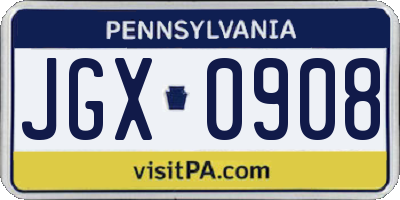 PA license plate JGX0908