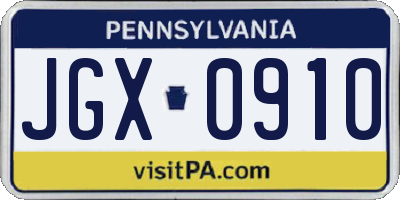 PA license plate JGX0910