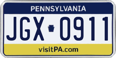 PA license plate JGX0911
