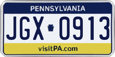 PA license plate JGX0913