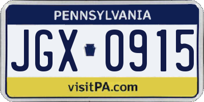 PA license plate JGX0915