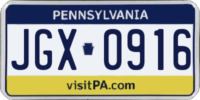 PA license plate JGX0916