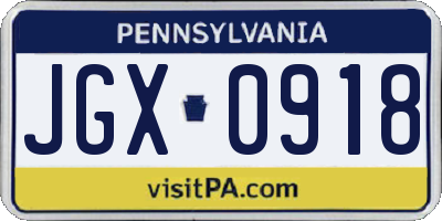 PA license plate JGX0918