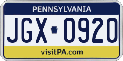 PA license plate JGX0920