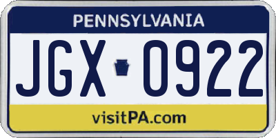 PA license plate JGX0922